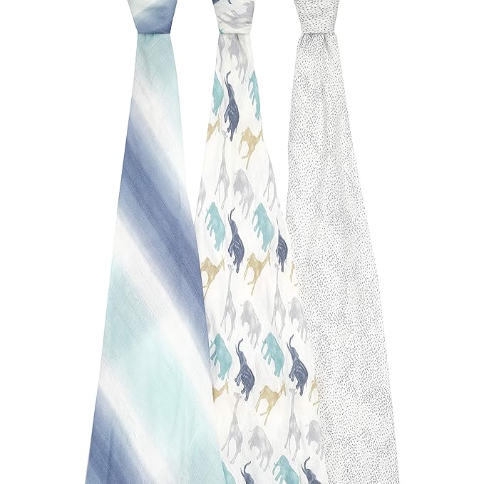 aden + anais Silky Soft Swaddle Blanket, Boutique Muslin Blankets for Girls & Boys, Baby Receiving Swaddles, Ideal Newborn & Infant Swaddling Set, Perfect Shower Gifts, 3 Pack, Expedition