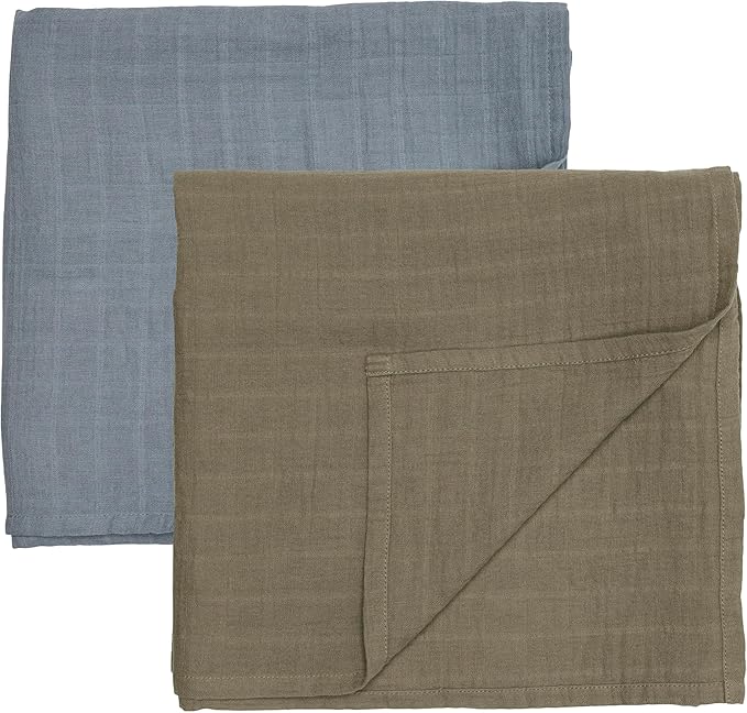 Huxie Swaddle - 100% Organic Cotton - Muslin Swaddle Blankets for Newborn, 47" x 47" 2-Pack (Sage Green/Tradewinds)