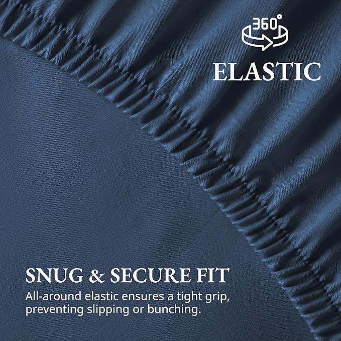 LANE LINEN Full Fitted Sheet, 100% Organic Cotton, 3Pc Set (1 Fitted Sheet,2 Pillowcases), Percale Weave, Full Bed Bottom Sheet, Ultra Soft, Fits Mattress Upto 15" Deep - Estate Blue (No Flat Sheet)