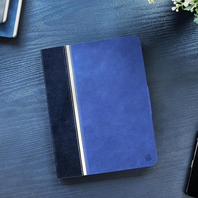 KingBlanc Case for iPad Air 13 inch (M3 2025/M2 2024) with Pencil Holder, Vegan Leather Protective Stand Cover, Auto Wake/Sleep, Multi-Angles for Viewing/Drawing, Supports Pencil Pro/(USB-C), Blue