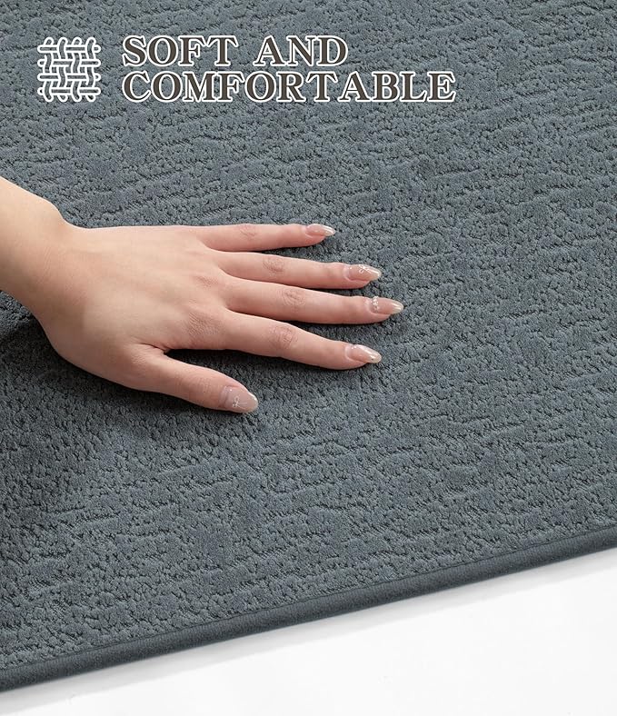 chakme Bathroom Rug Sets 5 Piece, Ultra Thin Bath Mat Quick Dry, Absorbent, Non Slip, Machine Washable, Light Blue, 17" x 24"