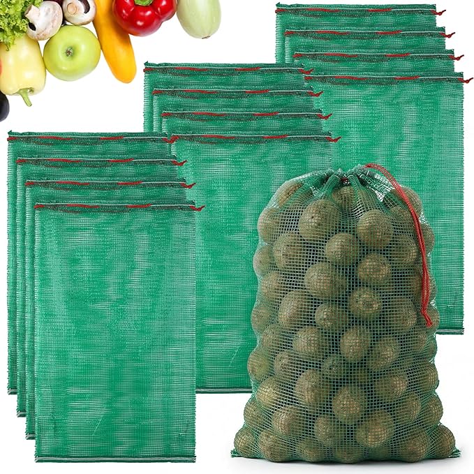 50Pcs Extra Large Mesh Produce Bags 31'' x 20'' Reusable Vegetable Storage Bags Sacks Breathable Drawstring Fresh Produce Storage Bag for Onions, Potatoes, Citrus, Vegetables, Holds up to 50 Lb, Green