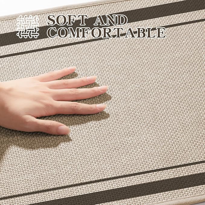 chakme 2 Piece Bathroom Rug Set, Ultra Thin Bath Mat, Absorbent, Non Slip, Machine Washable, Light Beige, 17"x24"+17"x32"