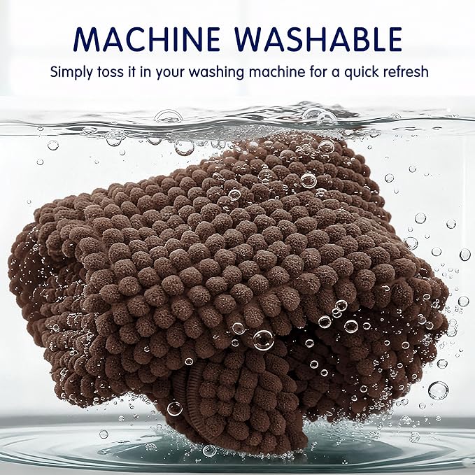SUBRTEX Bathroom Rugs Chenille Bath Rug Soft Short Plush Bath Mat Soft Shower Mat Water Absorbent Shower Mat Quick Dry Machine Washable(Chocolate,16" x 24")