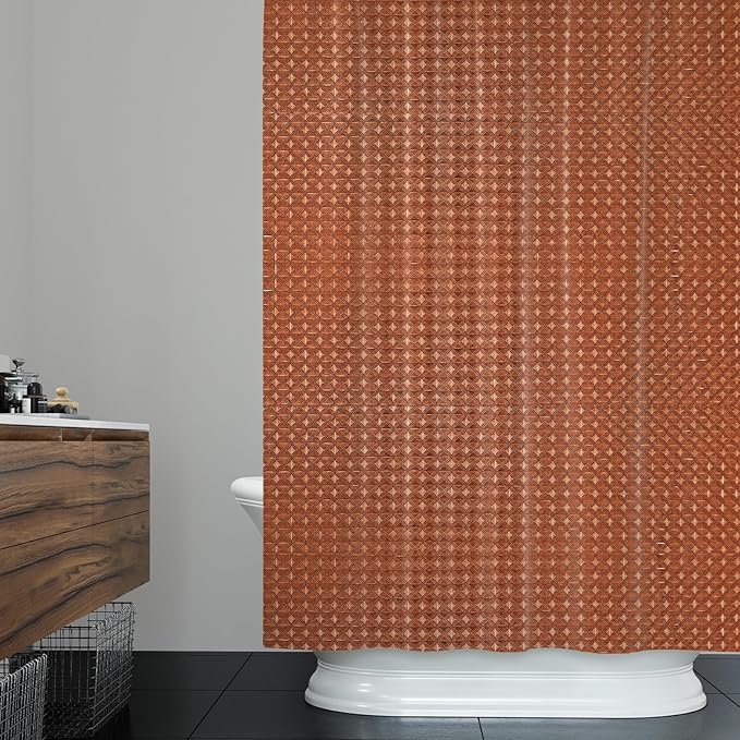 ggaimwf 36x72 Inch Solid Color Shower Curtain for Bathroom Waffle Bath Water Resistant Fabric Curtains Brown Modern Thick Shower Stall Curtain with Metal Hooks