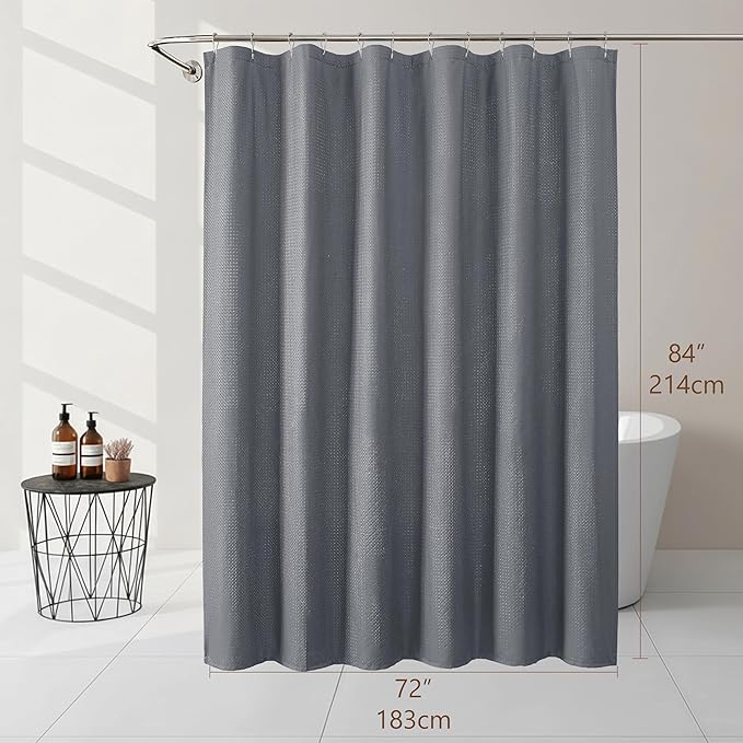 Ebesto Grey Long Shower Curtain 84 Inch Length 1 Piece, Embossed Textured Soft Fabric Bathroom Shower Curtain, Water Repellent Machine Washable Cloth Hotel Spa Bath Decor, 72Wx84L Inches