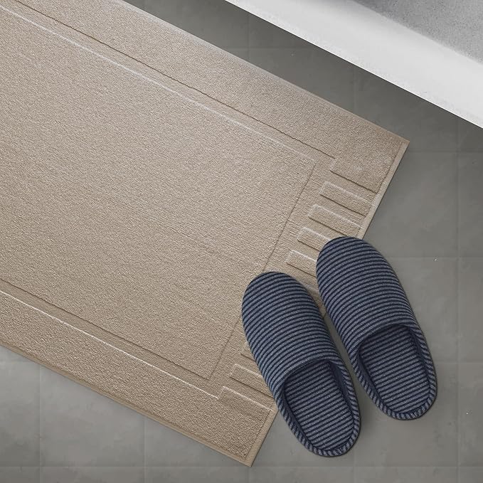 White Classic Luxury Bath Mat Floor Towel Set - Absorbent Cotton Hotel Spa Shower/Bathtub Mats [Not a Bathroom Rug] 22"x34" | 2 Pack | Taupe