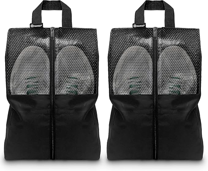 HANOZI Shoe Bags For Travel, Used As For Storage or Shoe Travel Bag, Space Saving When Travelling With This Travel Shoe Bags For Packing, Featuring Waterproof Nylon Sneaker Bag. (Black, 2 Pack, Large)