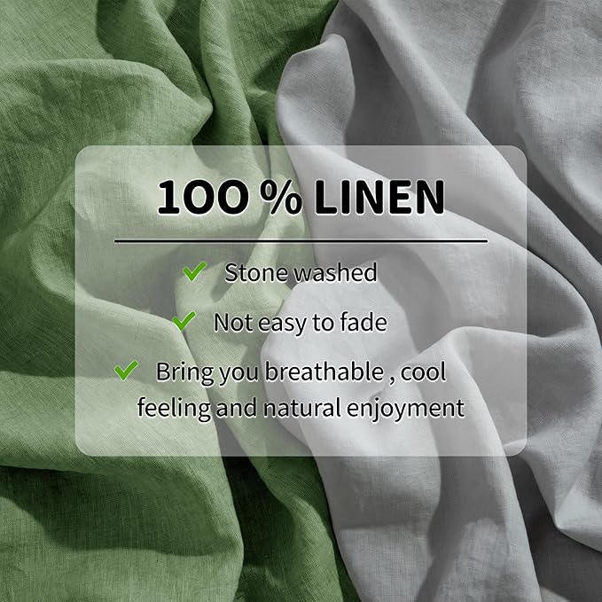 LBRO2M 100% Linen Sheet Set Twin XL Size,Bed Sheets 3 Piece Sets,Solid Color Natural Flax Bed Sheets Soft Breathable Bedding,16" Deep Pocket,All Season (Twin XL, Green)