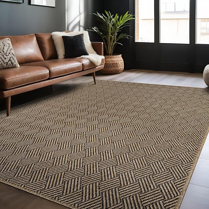 Easy Jute Rugs 4x6 Herringbone Natural Color Living Room Indoor Outdoor Area Rug for Patio and Kitchen Rug High Traffic Washable Easy to Clean Solid Boho Woven Design Carpet (4 x 6)