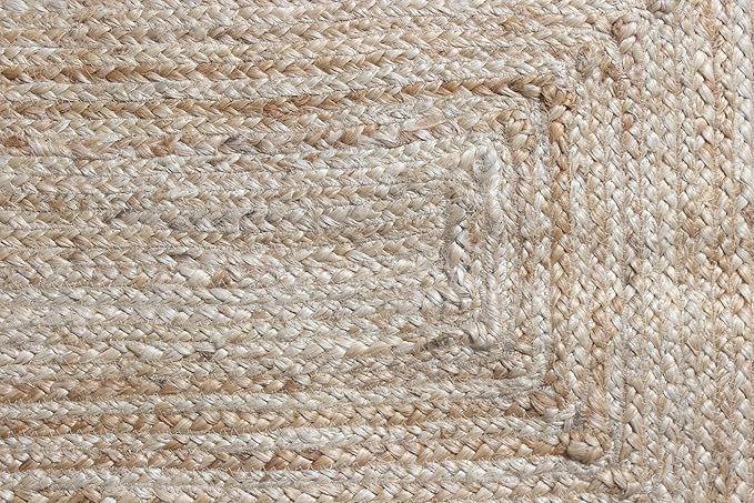 Scalloped Jute Rug, Hand Woven Runner Area Rug, 4x15 Ft Beige & Black Braided Natural Sisal Kilim Rugs for Living Room, Kitchen, Entryway, Farmhouse