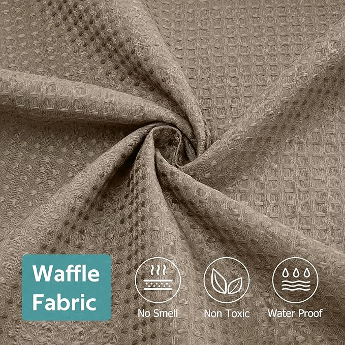 Vipfree 3 in 1 Shower Curtain Set, Waffle Shower Curtain and Liner Set with 12 Double Sided Shower Curtain Hooks, 258GSM Luxury Weighted Cloth Shower Curtains for Bathroom, 72 W x 72 H, Beige
