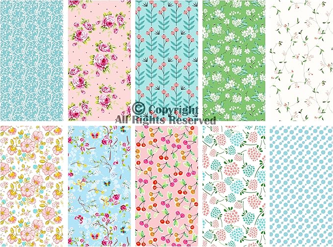 Craftido -25 Options- 100% Cotton Quilting Fabric Bundles 10pcs Fat Quarters 18”x21”-Medium Weight 5.2 oz- Soft Cotton for Quilting, Sewing Project, Patchwork, DIY Crafts - Sweet