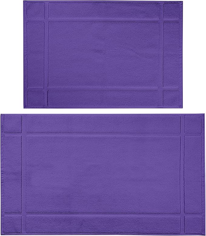 Ample Decor Bath Mats 100% Cotton 24 X 17 & 34 X 20 Inches, Oeko Tex Certified 1350 GSM Solid Construction Thick & Plush, Super Absorbent for Bathroom Floor, Shower – Purple