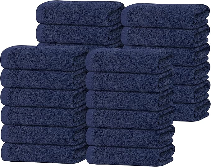 Tens Towels Pack of 24 Washcloths, 12 x 12 Inches, Lighter Weight, Quick to Dry, Super Soft & Absorbent, Gentle Face Towels, Hotel Quality, Perfect for Bathroom, Gym, Spa (Navy, 24 Pack)