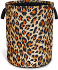 Brown Black Leopard Print Laundry Basket Funny Foldable Waterproof Oxford Cloth Tote Bag Laundry Hamper Large Clothes Storage Bucket Toy Organizer For Bathroom/Laundry Storage/Bedroom 18.9x16.5 Inch