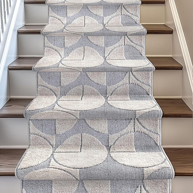 Well Woven Custom Size Hallway & Stair Runner- Harlow Harmony Ivory/Grey 27 Inches Wide x 85 Feet Long Runner (27" x 85') Runner Rug - Modern Geometric Pattern, Ultra-Soft, Easy-Clean