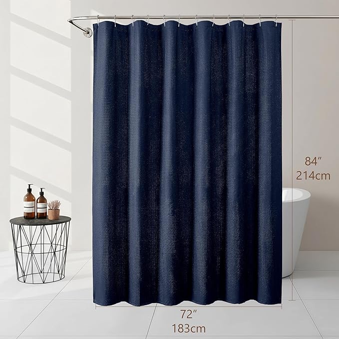 Ebesto Navy Blue Long Shower Curtain 84 Inch Length 1 Piece, Embossed Textured Soft Fabric Bathroom Shower Curtain, Water Repellent Machine Washable Cloth Hotel Spa Bath Decor, 72Wx84L Inches