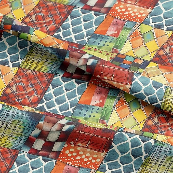 Modern Geometry Patchwork Cotton Fabric – Premium Turkish Printed Cotton 140 GSM, Panel 61 x 36.6 Inches, Pre-Cut Quilting & Sewing Fabric Panel for Crafts, Home Decor & DIY Projects (USA Size)