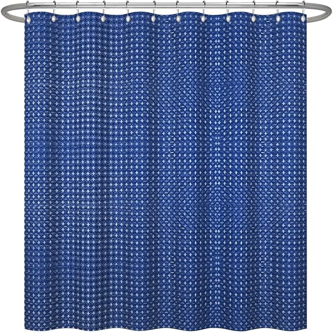 ggaimwf 72x84 Inch Solid Color Shower Curtain for Bathroom Waffle Bath Water Resistant Fabric Curtains Indigo Dye Modern Thick Shower Stall Curtain with Metal Hooks