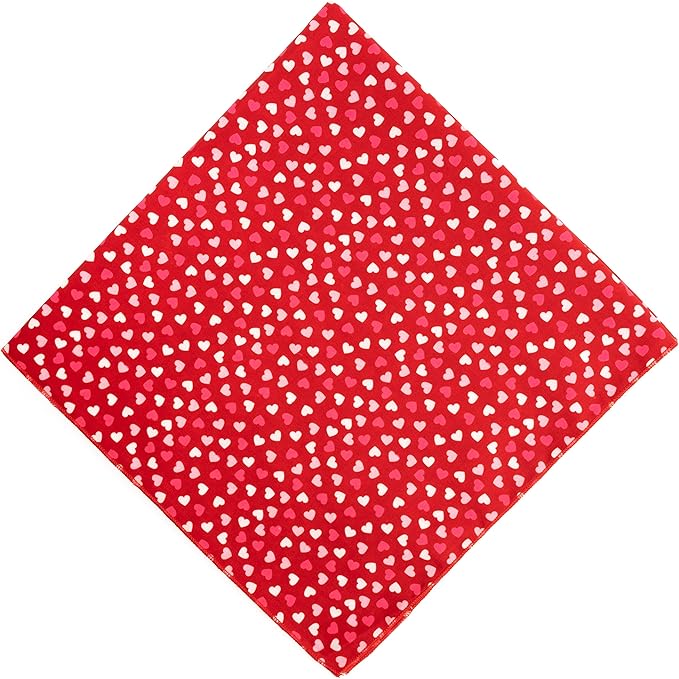 THE WORTHY DOG Classic Tie-On Dog Bandana – Soft Cotton Flannel Square Pet Bandana, Cupid Pattern, Red, Large