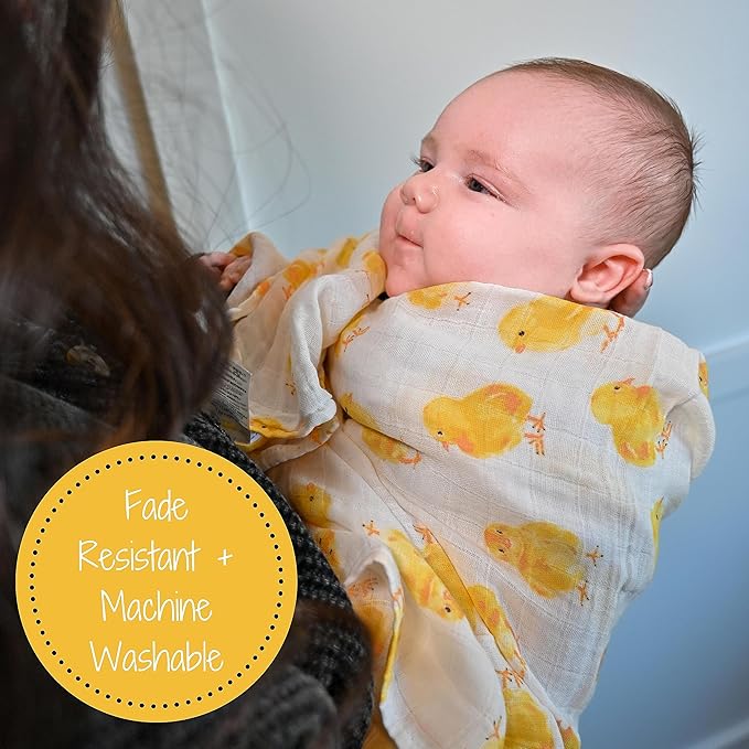 LollyBanks Swaddle Blanket for Boys and Girls, 100% Cotton Muslin Swaddle Blankets for Newborns, Large 47 x 47 Inches Soft and Breathable Receiving Blankets, Baby Essentials, Registry (Chick Print)