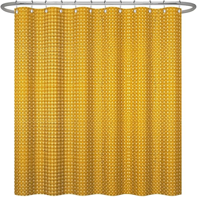 ggaimwf 72x78 Inch Solid Color Shower Curtain for Bathroom Waffle Bath Water Resistant Fabric Curtains Harvest Gold Modern Thick Shower Stall Curtain with Metal Hooks