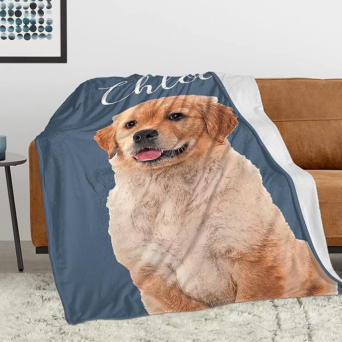 Ecautly Personalized Pets Blanket with Photos, Custom Dog Blanket for Small Dogs, Personalized Dog Blankets with Picture, Dog Memorial Gifts for Loss of Dog, Gifts for Pets Bereavement/Passing Away