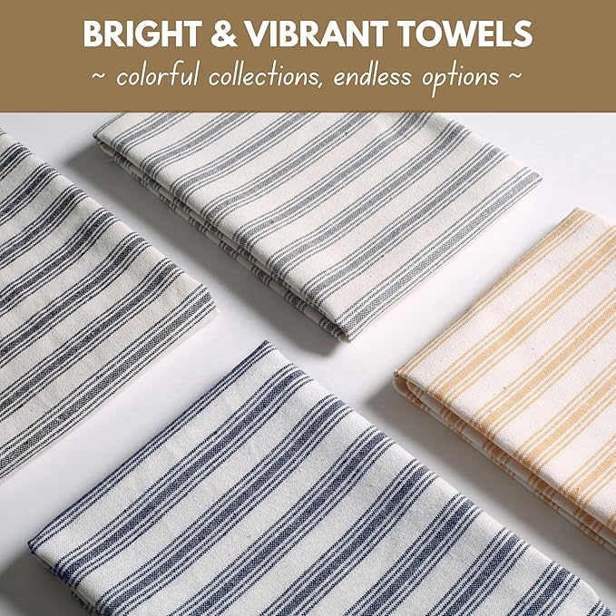 Native Fab 4 Pack Farmhouse Modern Stripe Kitchen Dish Towels Cotton Super Absorbent Quick Drying Reusable 18x26 Inches - Bar Hand Towels, Kitchen Cleaning Towels with Hanging Loop, Navy Blue