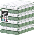 Homaxy Premium Cotton Kitchen Towels 16"x 28", Large Natural Ring Spun 390 GSM Dish Towels, Super Absorbent Terry Kitchen Hand Towels, Soft Tea Towels with Hanging Loop, Grass Green Check, 8 Pack