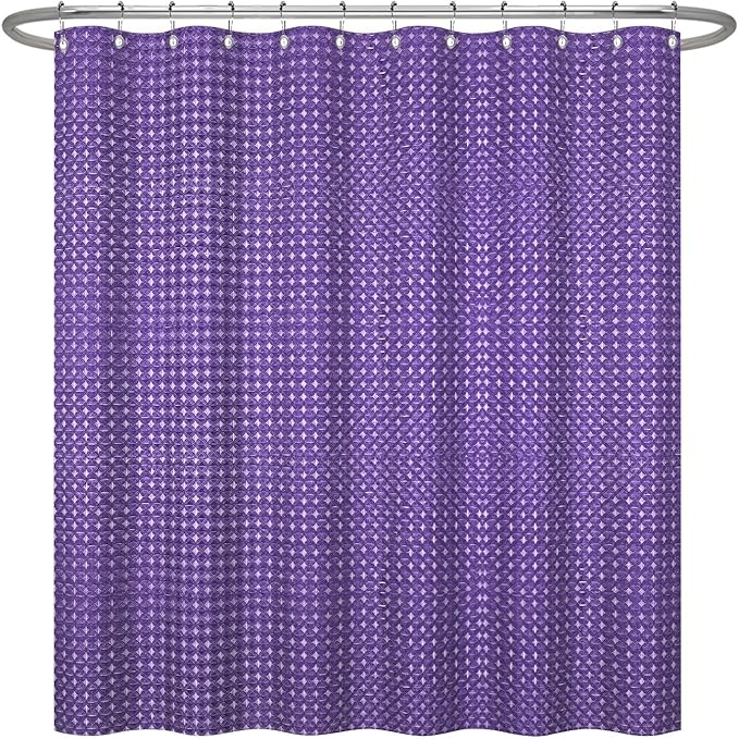 ggaimwf 60x72 Inch Solid Color Shower Curtain for Bathroom Waffle Bath Water Resistant Fabric Curtains Grape Modern Thick Shower Stall Curtain with Metal Hooks