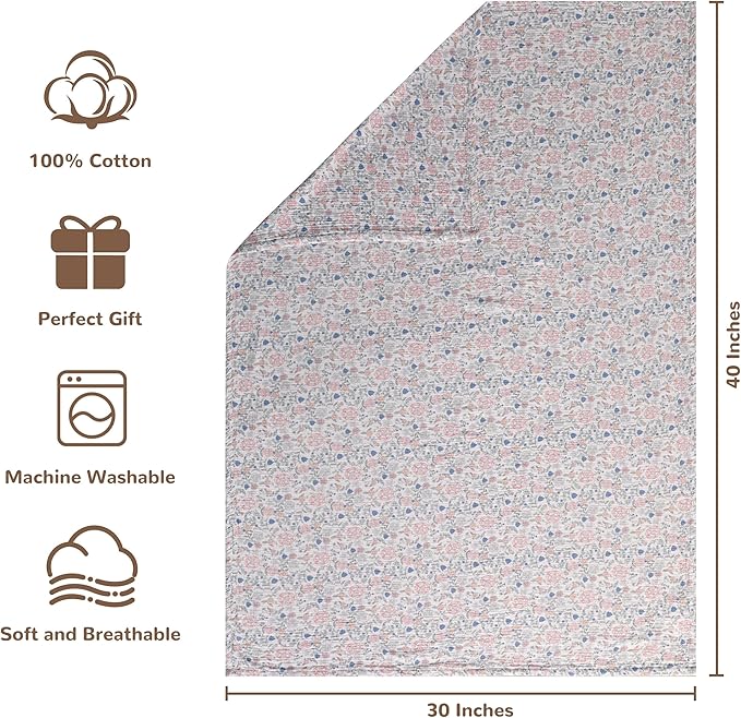 NTBAY 4 Layer Muslin Cotton Toddler Blanket, 30x40 Soft and Breathable Receiving for Newborns and Infants, Perfect for Crib, Stroller, Travel, Lightweight Nursery Blanket, Vintage Floral