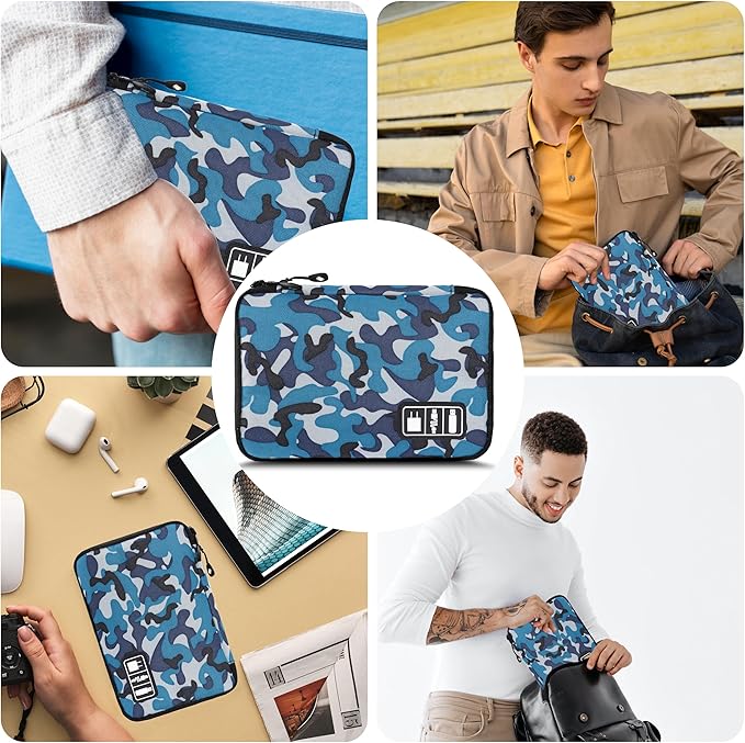 Miavers Electronics Organizer, Portable Cable Organizer Bags, Travel Electronic Accessories Storage Case for Cables, Cords, Charger, Phone (Camo Blue)