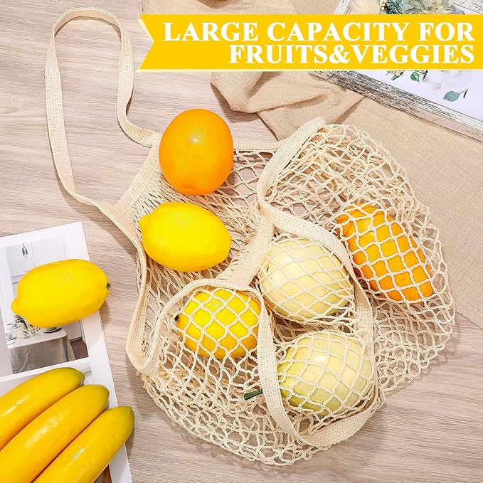 Shappy 16 Pcs Reusable Grocery Bags Mesh Produce Bags Washable Cotton Mesh Tote with Handles for Fruit Vegetable Shopping Storage Market(Multicolor)