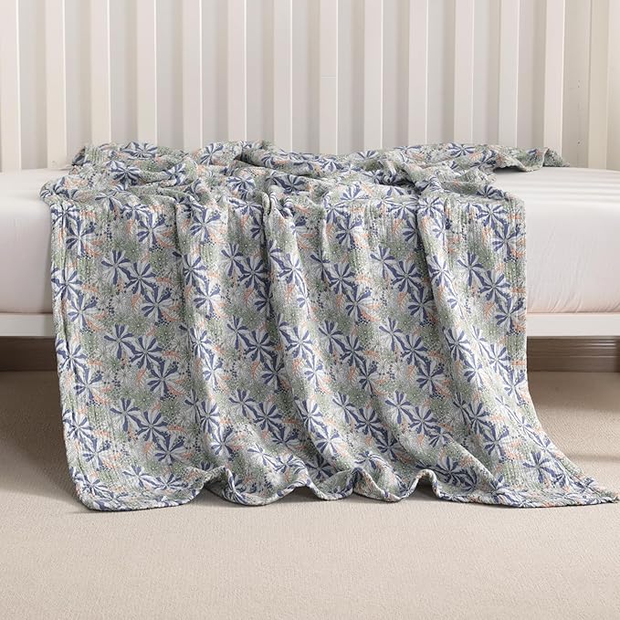 NTBAY 2 Layer Muslin Cotton Baby Swaddle Blanket, 30x40 Soft and Breathable Receiving for Newborns and Infants, Perfect for Crib, Stroller, Travel, Lightweight Nursery Blanket, Retro Floral Botanical