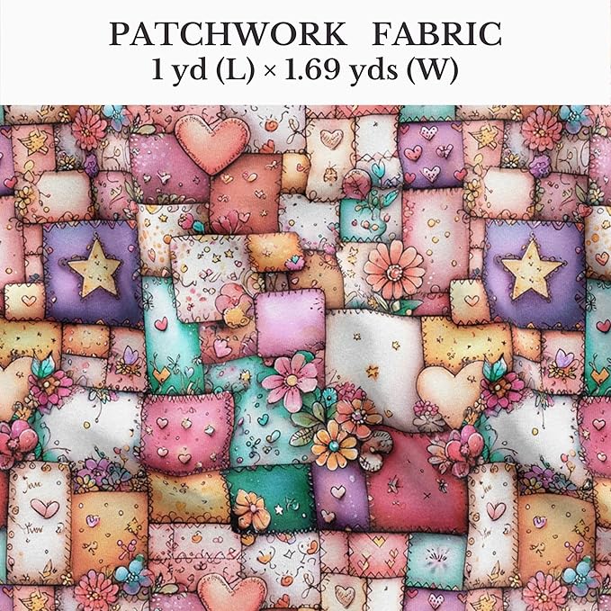 Sweet Hearts Patchwork Cotton Fabric Panel – 100% Turkish Cotton 140 GSM, Pre-Cut 61 x 36.6 Inches, Romantic Floral Sewing Fabric for Quilting, Gifts & DIY Crafts