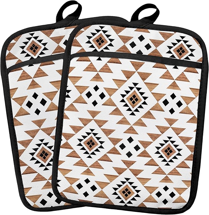 Boho Western Aztec Pot Holders 2 Pack Set, Western Kitchen Decor, Vintage Farmhouse Aztec Southwestern Heat Resistant Oven Hot Pads for Kitchen Countertop Baking Cooking，070 Potholder