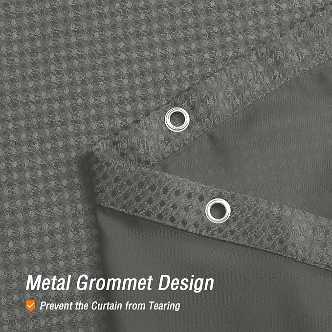 Gibelle Waffle Weave Shower Curtain with Mesh Top Window and Hooks Set, Spa Like Hotel Style Fabric Shower Curtain for Bathroom, Grey, 72x72