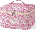 HBselect Christmas Gifts Large Quilted Makeup Bag, Cute Cotton Travel Makeup Bag with Handle, Portable Coquette Floral Make up Bags, Toiletry Organizer Make up Bags for Women Teen Girls Mom
