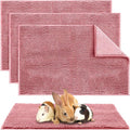 Amylove 4 Pcs Guinea Pig Cage Liner Guinea Pig Bedding Dog Door Mat for Muddy Pet Paws Washable Chenille Pee Pads Small Animal Sleeping Bed for Bunny Hamster(16 x 24 Inch,Rectangular,Pink)
