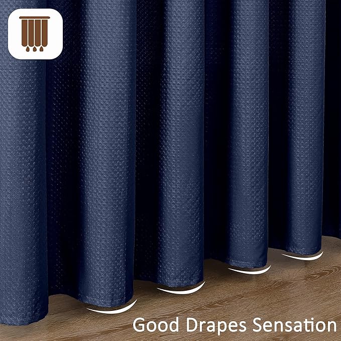 Ebesto Extra Long Navy Blue Shower Curtain 96 Inch Long 1 Piece, Waffle Embossed Textured Fabric Shower Curtain for Bathroom Large Hotel, Water Resistant, Machine Washable, 72Wx96L Inches