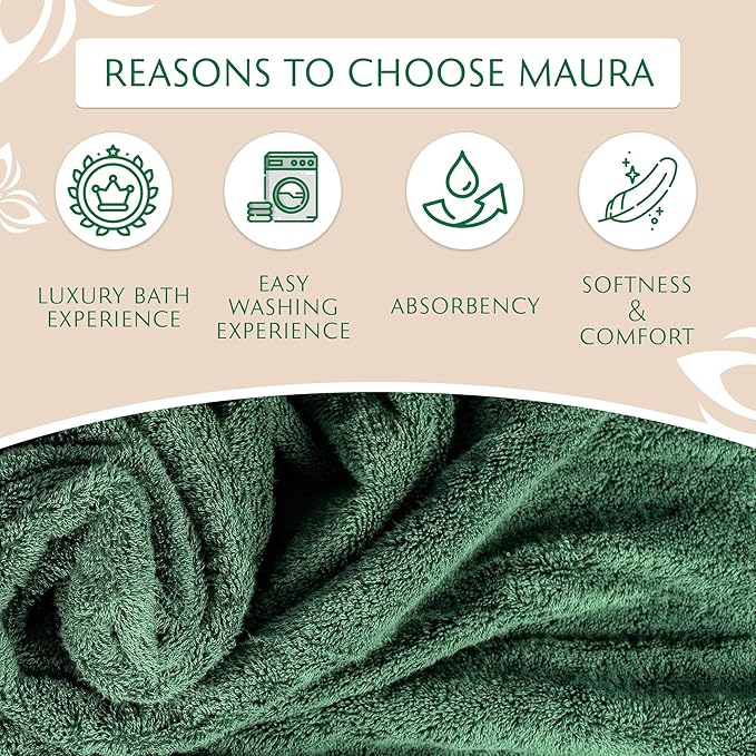 MAURA Hunter Green Extra Large Turkish Cotton Luxury Bath Towels Set of 4. Ultra-Soft, Thick & Plush Towels for Bathroom - Dark Green