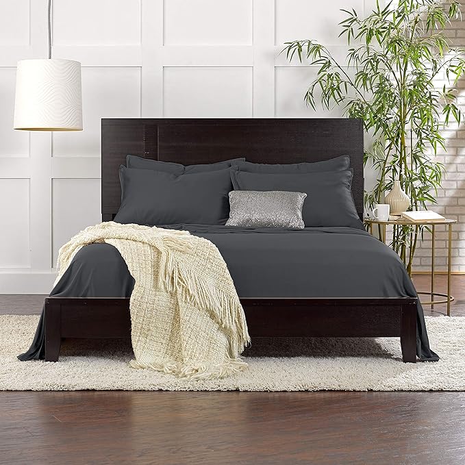 Pure Bamboo Twin Sheets, Genuine 100% Organic Viscose Derived from Bamboo Bed Sheet Set, Luxuriously Soft & Cooling, Double Stitching, 2 Year Quality Promise (Twin, Charcoal)