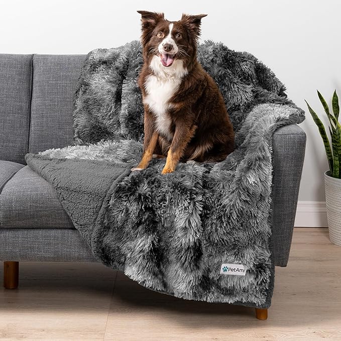 PetAmi Waterproof Dog Blanket for Medium Large Dogs, Calming Fleece Cat Blanket, Couch Protector Washable Sherpa Faux Fur Pet Throw for Puppy, Soft Reversible Leakproof 40x60 Tie-Dye Gray