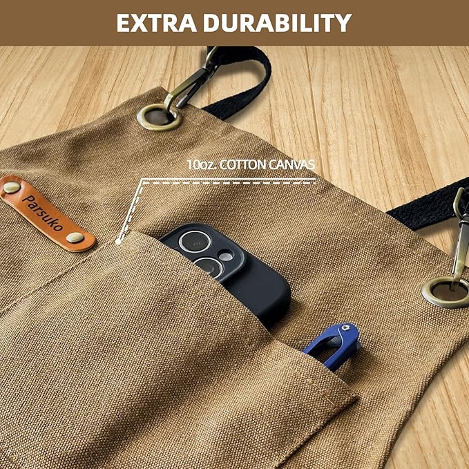 Professional Chef Apron for Mens, 100% Cotton Canvas, Kitchen Cooking BBQ Grilling Apron, Durable