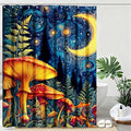 mutakin Mushroom Shower Curtain Moon Aesthetic Shower Curtains for Bathroom Waterproof Fabric Bath Curtain Decor with Hooks