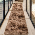 2x8 ft Plush Brown Tie Dye Rug Runner High Pile Fluffy Soft Bedside Rug Fuzzy shag Carpet for Bedroom Living Room Hallway Nursery Kids Home Decor Furry Carpet