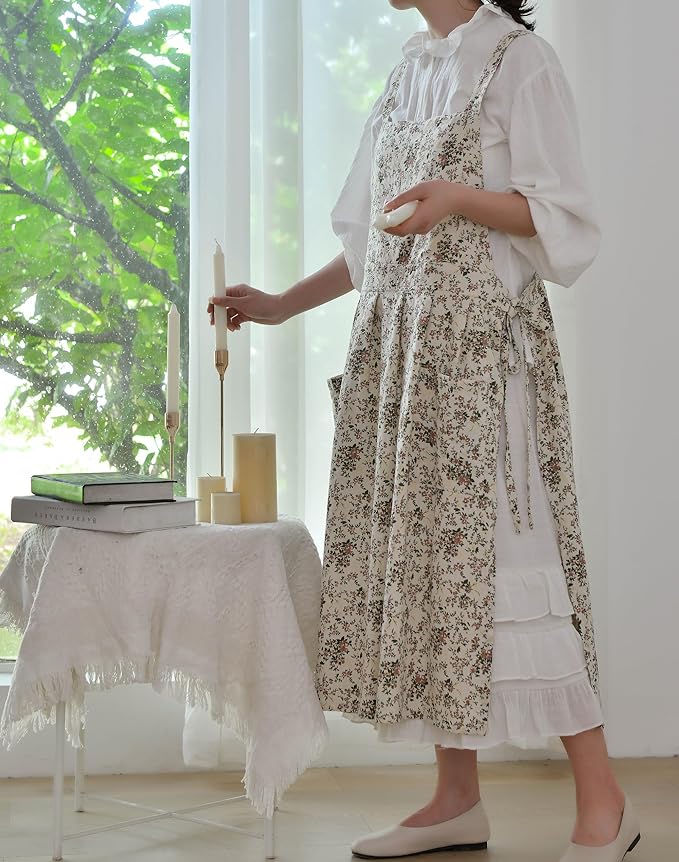 Japanese apron Women-Cross Back Apron for Women with Pockets, Pinafore Aprons, Womens Cotton Linen Apron