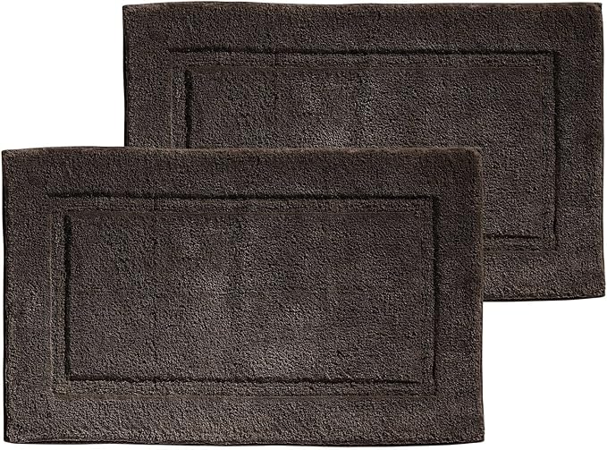 mDesign 100% Cotton Bath Mat - Soft Hotel-Style Rectangular Bathroom Floor Rug - Plush, Water Absorbent Cloth Bathmat for Outside Bathtub/Shower, Machine Washable Cotton Bath Rug - 2 Pack - Dark Brown