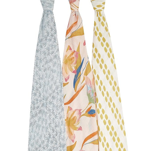aden + anais Silky Soft Swaddle Blanket | 100% Bamboo Viscose Muslin Blankets for Girls & Boys | Baby Receiving Swaddles | Ideal Newborn & Infant Swaddling Set | 3 Pack, Marine Gardens